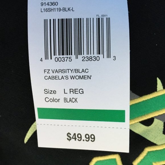 Cabela's Women's Hoodie Black Full-Zip Solid Varsity Black Green Jacket $49.99 - Picture 9 of 9